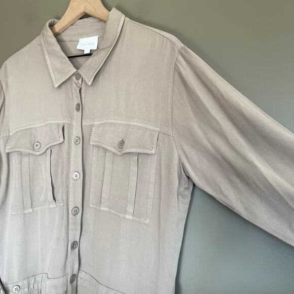 SUNDAYS SENNA ROMPER IN BRINDLE Size Large Taupe Grey Long Sleeve Utility Chic - Picture 10 of 16